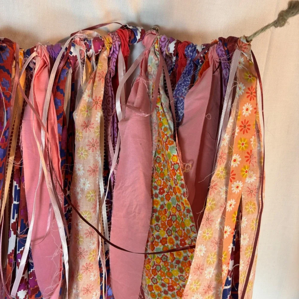 Boho Fabric Scrap Garland Pink Purple Nursery Party‎ Banner Wall Decor 40in